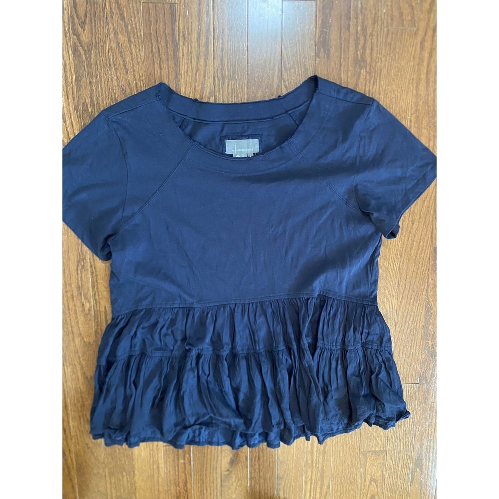 Anthropologie Navy Blue Tiered Swing Top M